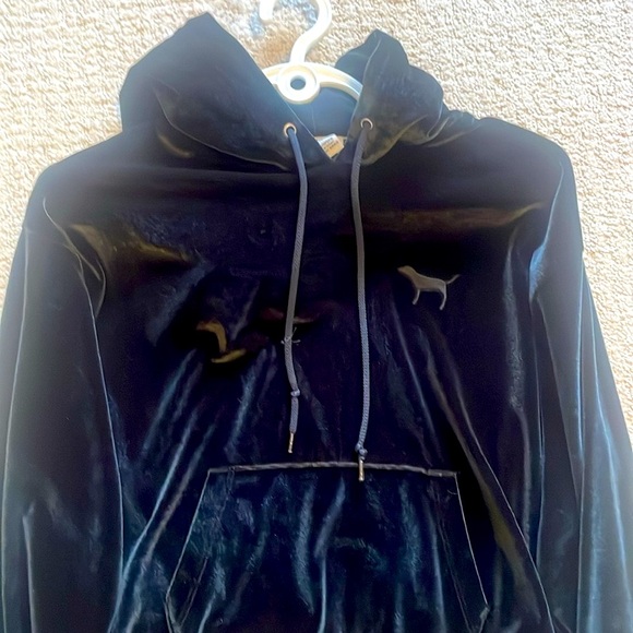 Pink Victoria's Secret Velvet Hoodie - Black , XS (Fits Small - Picture 4 of 15